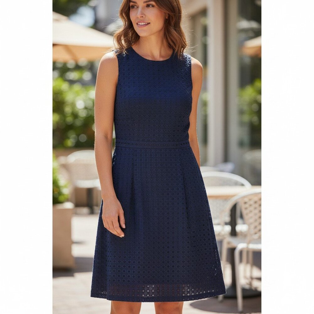BODEN Women's NWOT Broderie Sleeveless Shift Dress Navy | Size 12R